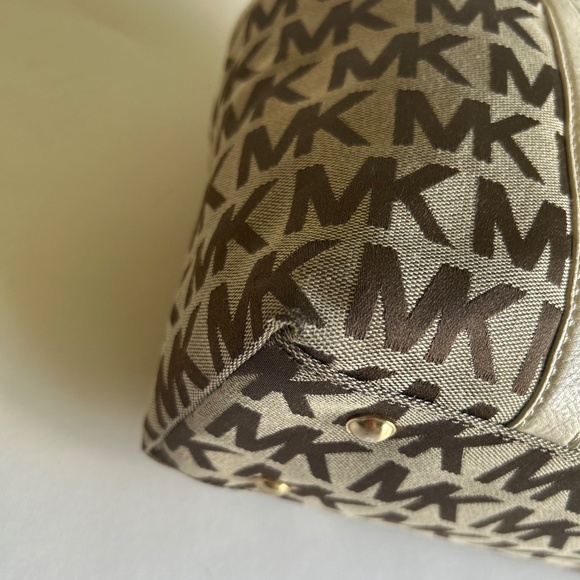 Michael Kors Brown Beige Canvas Ivory Leather Handbag Shoulder Bag - Picture 9 of 15